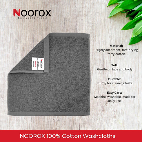12x12 Inch Pack 24 Washcloths of Soft, Absorbent, Quick-Dry Cotton Towels for Bath, Gym, Hotel & Salon