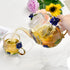 46oz/1300ml Enamel Glass Teapot With Rose Flower Butterfly And Gold Edge,Blue Rose Teapot With Infuser And Lid