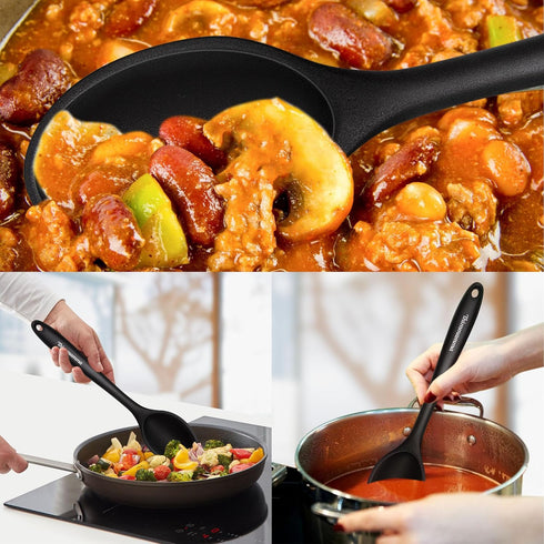 Silicone Cooking Spoon 4 Pack - Nonstick Kitchen Spoons for Cooking, Slotted and Solid Serving Spoon, Heat Resistant
