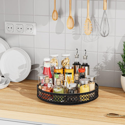 Ovicar Lazy Susan Organizer Turntable, 11 Inch Rotating Spice Rack, Metal Lazy Susan for Kitchen, Black
