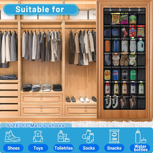 Aheroi 35 Closet 40 lbs, Pockets Large Over the Door Organizer, Breathable Mesh Pockets Hanging Shoe Organizer, Black