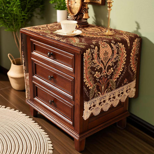 Floral,43.3" 15.7" Nightstand Cover with Lace Trim Floral Pattern :Slip-Resistant Dustproof Table Cover for Bedroom