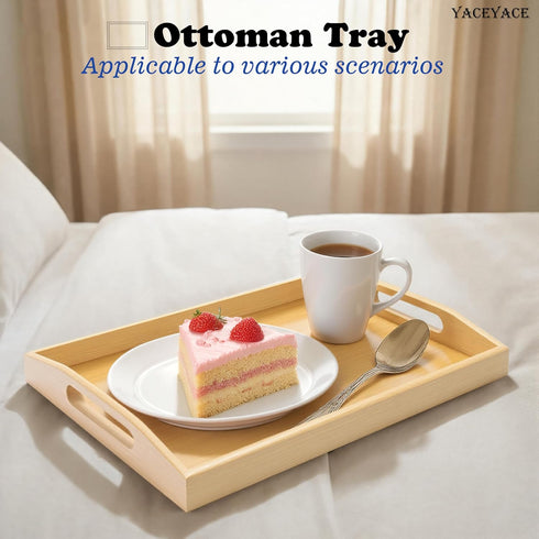 YACEYACE 13.7"x8.6"x2" Serving Tray for Ottoman, Small Bamboo Serving Tray with Handles, Trays for Ottoman, Coffe