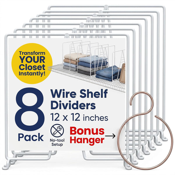 White Wire Shelf Dividers for Closet Organization 8-Pack Sturdy and Easy Set-Up