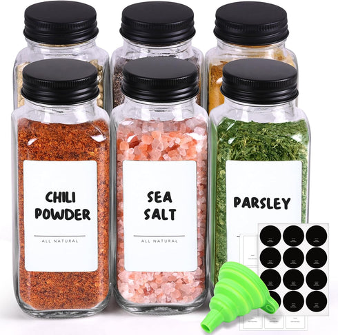 ComSaf Large Spice Jars, 6Pcs 8 oz glass spice bottle with lids,