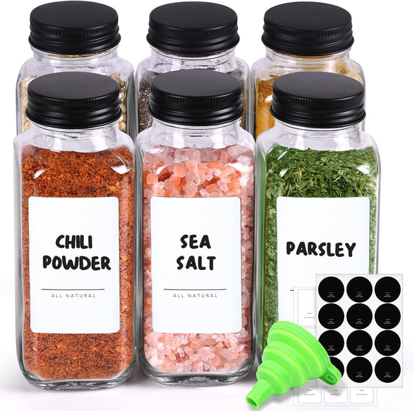 ComSaf Large Spice Jars, 6Pcs 8 oz glass spice bottle with lids,