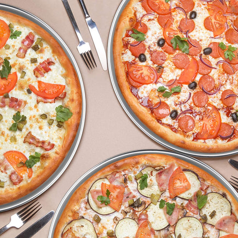 P&P CHEF 10 Inch Pizza Pan, 3 Pieces Stainless Steel Round Tray for Oven Baking Roasting, Heavy Duty - Silver