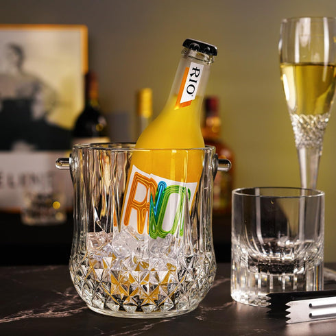 Glass Ice Bucket with Handle and Ice Tong - Clear Crystal Ice Buckets for Cocktail Bar, Wine Home Bar Accessories