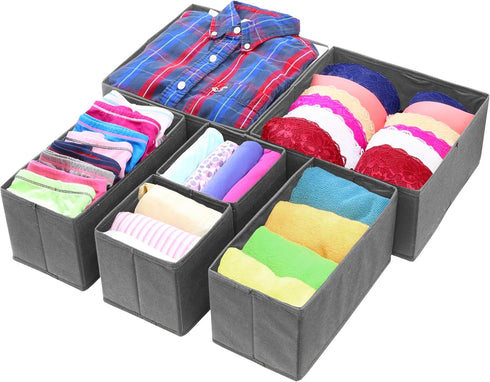 Simple Houseware Foldable Cloth Storage Box Closet Dresser Drawer Divider Organizer Basket Bins for Underwear Bras, Dark Grey (Set of 6) by Simple Houseware