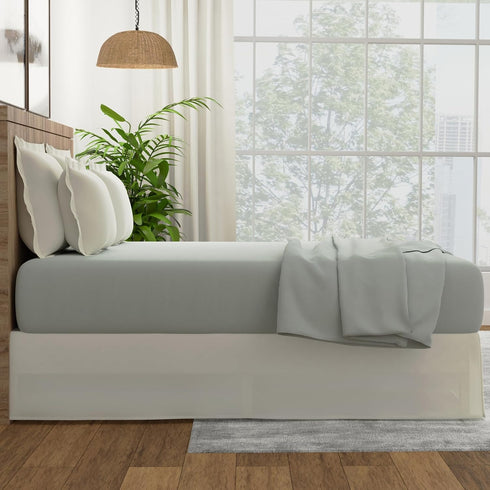TODAY'S HOME Classic Tailored Microfiber Bed Skirt Dust Ruffle - 14" Drop Length, Twin, Ivory