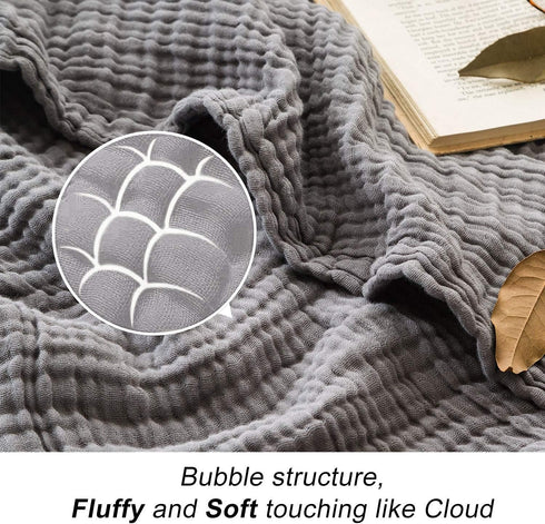 EMME 100% 60"x80" Muslin Grey Twin Blanket Cotton Bed Blankets for Adults and Baby Lightweight Soft Breathable All
