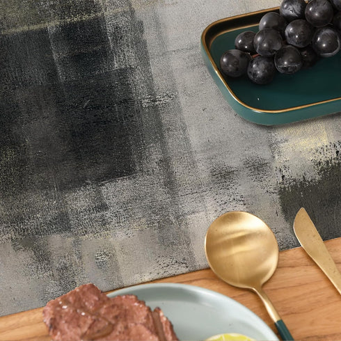 Winotic 72 Inches Washable(13"x72", Black Grey Watercolor Table Runner Long, Art Abstract Modern Table Runners