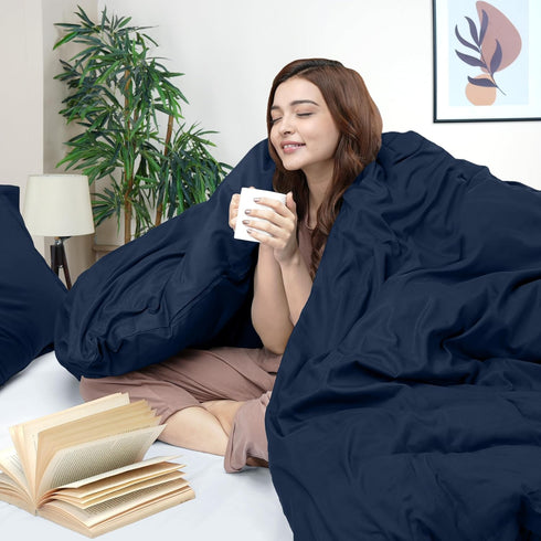 Utopia Bedding Duvet Cover Queen Size - 3 Piece with Zipper Closure, Navy (Comforter Not Included)