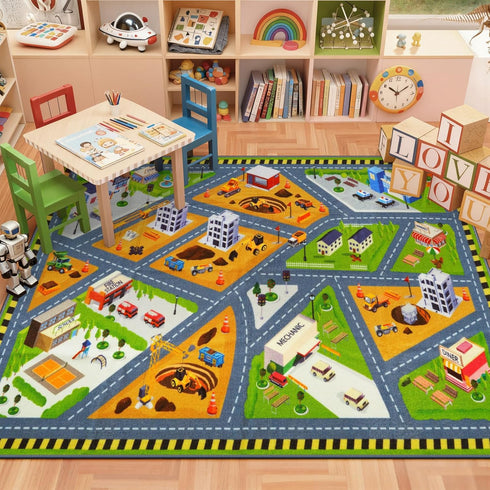 5.3x6.6 STARUIA Kids Cars Rug for Playroom, Car Rug Play Mat Non-Slip City Road Map Kids Rugs for Bedroom Boys