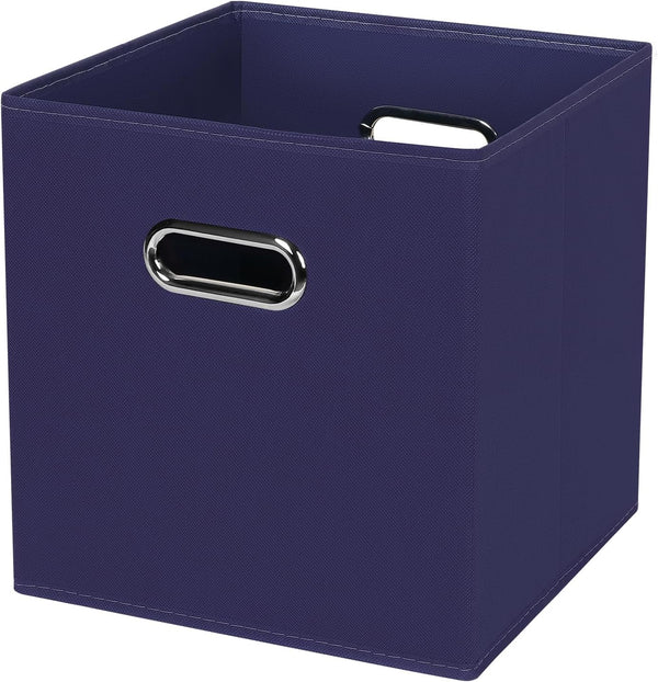 Black Foldable Storage Cubes Bins, Fabric Storage Box Organizer with Dual Handles, Navy Blue