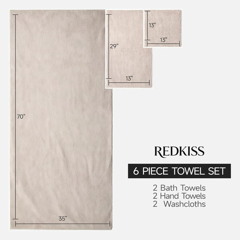 Set 6 (70 x35 670GSM Sets REDKISS Towel of - Oversized Bath Sheets in), Ultra Soft & Highly Absorbent, Quick Dry Beige