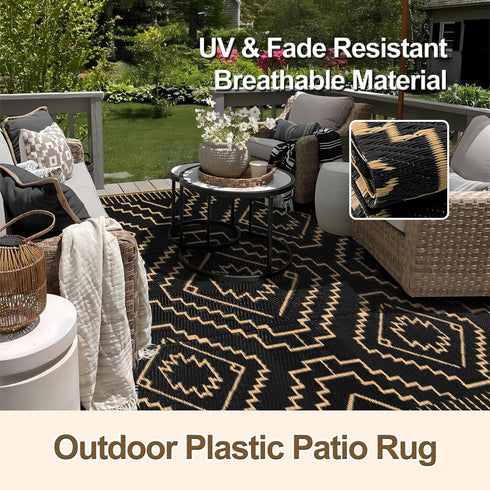 Wonnitar Outdoor Rug 5x8, Waterproof Reversible Plastic Straw Rug for Patio Clearance, Moroccan Area Rug