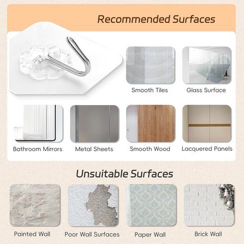 Mlici 24 Pack Clear Self-Adhesive Wall Hooks - 30lbs Heavy-Duty Sticky Hooks for Kitchen Bathroom