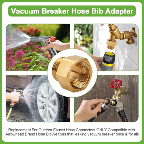 1-1/16" 3/4 Brass-1 Pack Garden Hose Bib Adapter, Fine Thread (Female), to GHT Male Hoses,Compatible with Outdoor