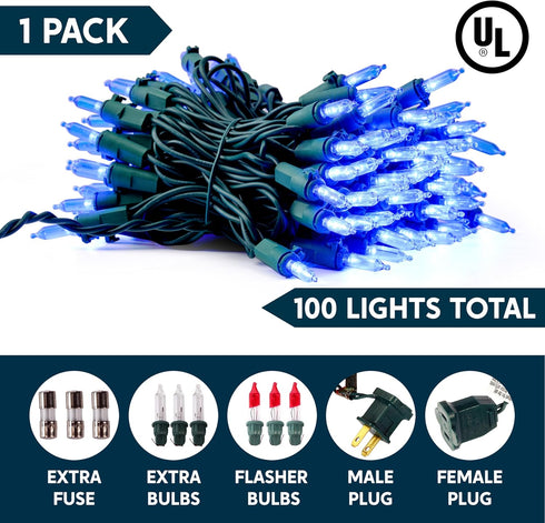 Lights,100 Count 26.4 Joiedomi Blue LED Christmas String Mini Fairy Light with FT Green Wire,Lighting Decor for Indoor
