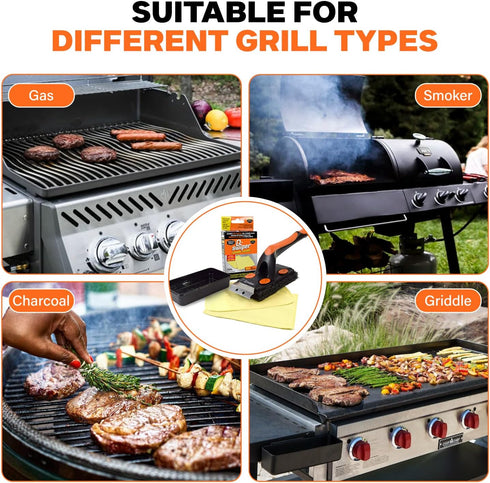 Set 1 2 1 Proud Grill Q-Swiper XL Steam-Clean BBQ Grill Cleaner - Bristle & Wire-Free Brush with Scraper, Kevlar Steam