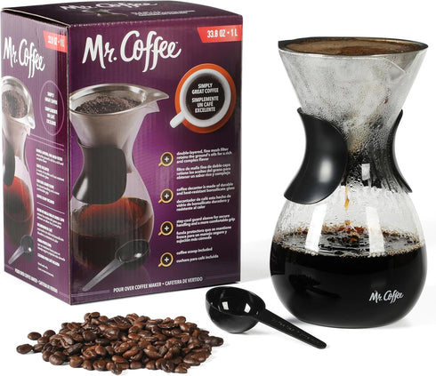 Mr. Coffee Verduzco 3 Piece 34 OZ Borosilicate Glass Pour Over Coffee Maker with Hand Guard