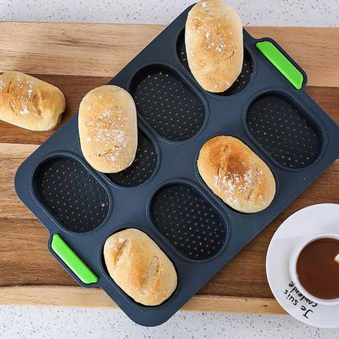 Mini Baguette Baking Tray, Non-Stick Silicone French Bread Baking Mould, DIY 8 Loave Baguette Mold Loaf Pan