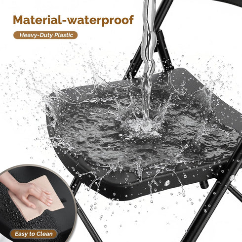 Bonnlo 2-Pack Black Plastic Folding Chairs, Portable Seat with Sturdy Steel Frame for Indoor & Outdoor Use, Perfect