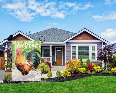 Welcome Rooster Garden Flag, 12.5X18 Double-Sided Farm Animal Chicken Flag for Outdoor Decor