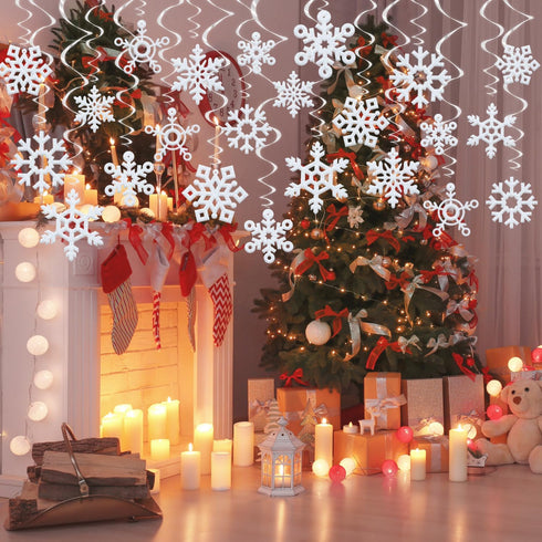 GOER 36 Pcs Snowflake Hanging Swirls for Christmas, New Year, Winter Party Decorations
