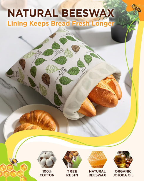 Lyvhoris 2 Pack Beeswax Bread Bag for Homemade Sourdough, Sourdough Bread Bags with Zipper, Cotton Large Airtight Food