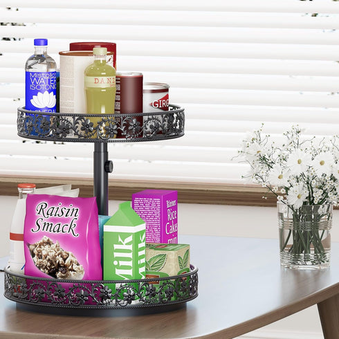 2 12 Inch Countertop Two Tier Lazy Susan Organizer Turntable Height Adjustable, Tier Lazy Susan Metal Easy Assembly