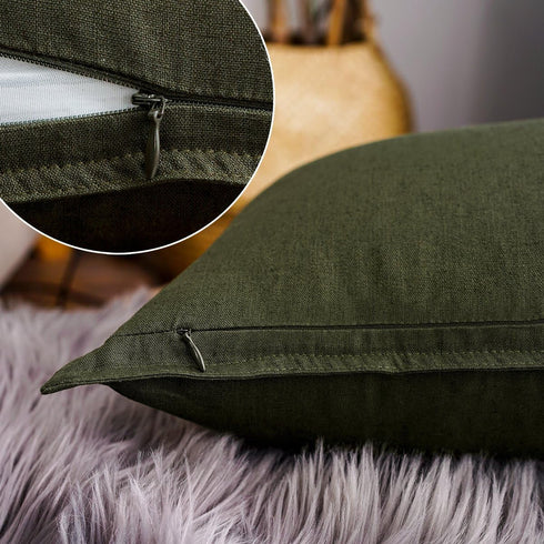 Jeanerlor Solid Cotton Linen Decorative Toss Throw Pillow Sham Cushion Case, 18"x18" (45 x 45cm), Olive Green