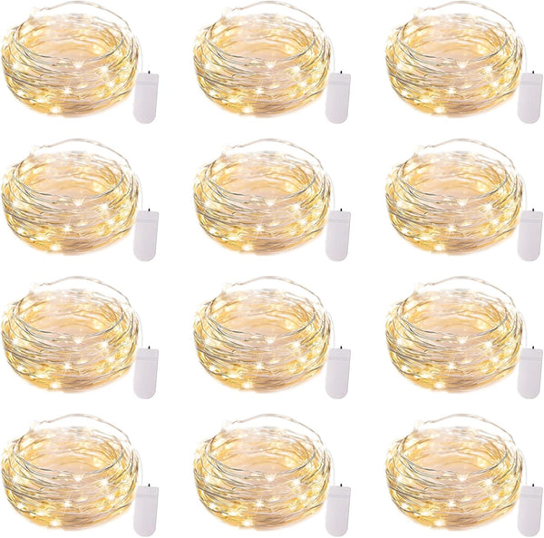 Brightown 12 Pack LED Fairy Lights - Battery Operated String Lights, 7ft 20LED Waterproof Silver Wire