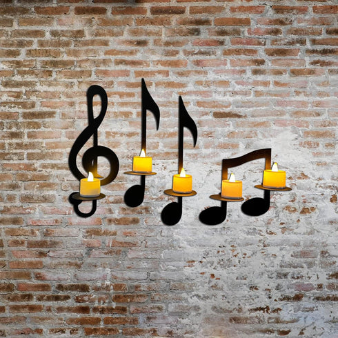 Set 4 MANMAOHE Black Music Note Wall Sconce Metal Wall Sconce Candle Holder of Wall Mount Tea Light Candle Holders