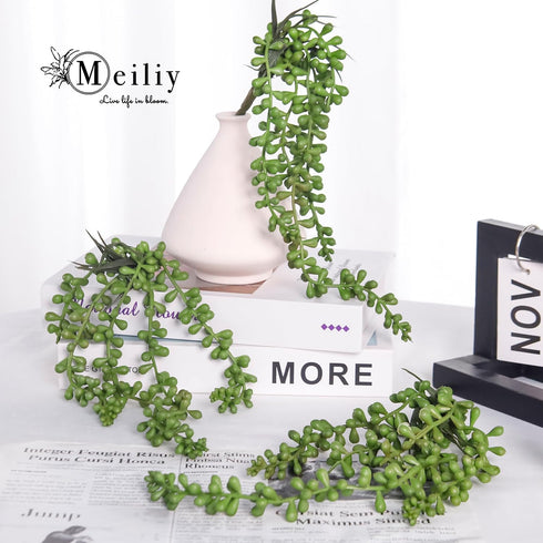 Meiliy 4pcs Faux Succulent Plants Hanging String of Pearls Plant for Home, Kitchen, Office, Wedding, Garden, Craft Art