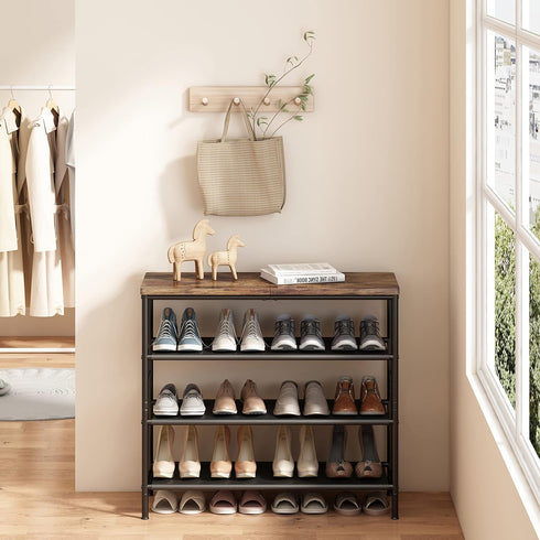 4 Closet 4 INGIORDAR Shoe Rack Organizer Tier Metal Organizer Shelf with Industrial MDF Board and Layer Fabric