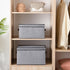 Fabric Storage Boxes, 7.1 x 9.1 x 13 Inch Bins with Lids, Decorative Linen Closet Organizers with Handles, Small, Gray