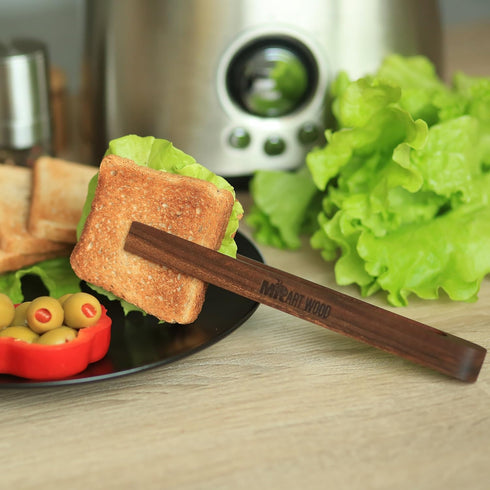 2 Pcs Magnetic Wooden Toaster Tongs, 8.7-Inch Premium Walnut Kitchen Utensil for Cooking, Toast, Bacon, Bagels