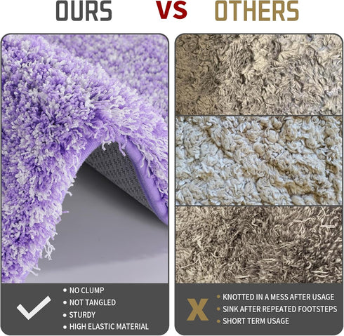 Yimobra Luxury Bathroom Rugs, Fluffy Non Slip Bath Mats, Quick Dry Plush Shower Rugs, 32"x 20", Purple and White