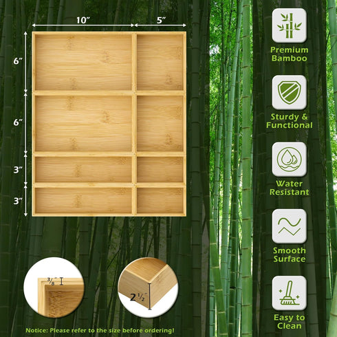 Bathroom Drawer Organizer Trays, 8 PCS Bamboo Stackable Drawer Bins for Kitchen Utensils and Makeup
