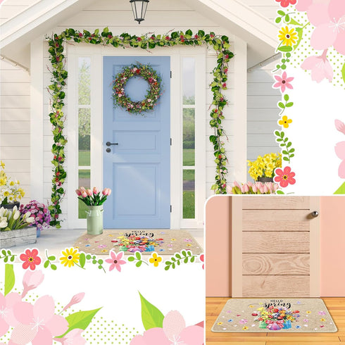 Zhanmai Floral Doormat, 16 x 28 Inch Non Slip Outdoor Doormat for Front Door, Indoor Entrance Rug (Green)