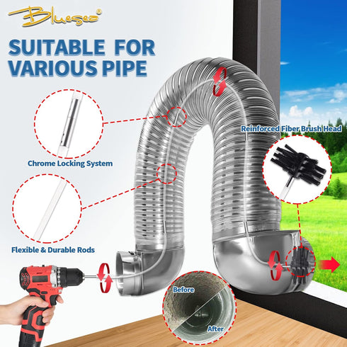 Bluesea 7 Pieces Dryer Vent Cleaner Kit, Reinforced Nylon Brush Vacuum Attachment with Flexible Lint Trap
