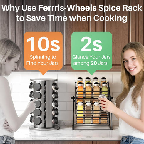 Countertop Rotating Spice Rack Organizer for Large Cabinets Kitchen with Thicken Spice Jars and Labels, Spinning Like