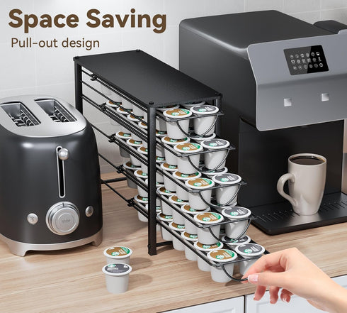 HFHOME Coffee Pod Holder for Counter, Compatible with K-Cups, 70 Capacity Pods Organizer (Black)