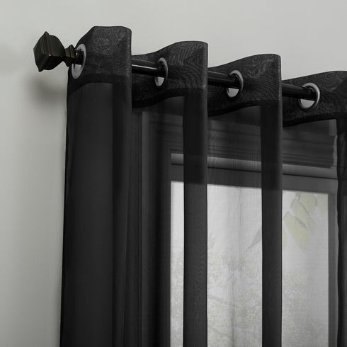 No. 918 Emily Sheer Voile Grommet Curtain Panel, 59" x 63", Black