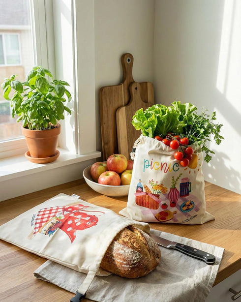 2 XL Beeswax Bread Bags for Homemade Bread, Sourdough Reusable, Plastic-Free, Keeps Fresh, Washable, Compostable (Beige