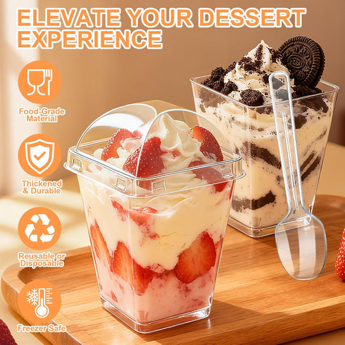 DOUDOULE 100 Pack 5oz Plastic Dessert Cups with Lids and Spoons, Mini Clear Yogurt Parfait Cups, Small Dessert Shooter