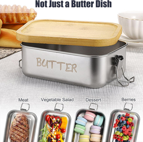 BSTKEY Countertop, 1 2 Butter Dish with Lid for Stainless Steel Butter Holder Container with Silicone Sealing
