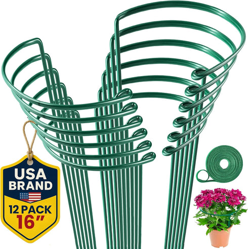 K-Brands 12 Pack Plant Support Stakes Heavy-Duty Half Round Peony Support Ring
